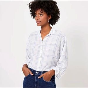 NEW Loft XXL White Blue Plaid Top Blouse